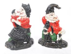 PUNCH & JUDY - TWO PAINTED CAST IRON DOORSTOPS