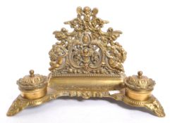 20TH CENTURY BRASS ROCOCO MANNER INKWELL