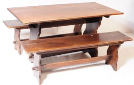 JACOBEAN REVIVAL OAK REFECTORY DINING TABLE & BENCHES