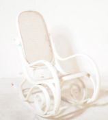 MID CENTURY RATTAN WHITE ROCKING CHAIR MANNER OF THONET