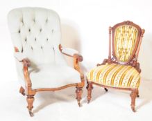 VICTORIAN 19TH CENTURY ARMCHAIR T/W ANOTHER