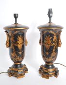 PAIR OF REGENCY MANNER GILT & BLACK TABLE LAMPS