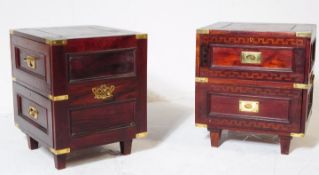 PAIR OF CHINESE HARDWOOD & BRASS INLAID BEDSIDE CABINETS