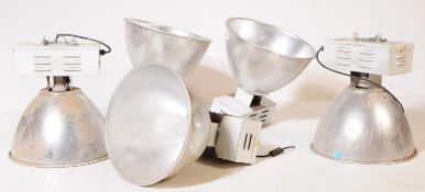 FIVE LARGE INDUSTRIAL PENDANT LIGHT SHADES