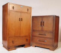 MATCHED PAIR OF 1930S OAK ART DECO TALLBOY LINEN CUPBOARDS