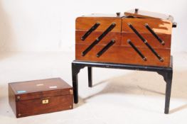 MID CENTURY WALNUT METAMORPHIC SEWING BOX & ANOTHER