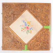 EARLY 20TH CENTURY HAND EMBROIDERED PANE WITH CARVED FRAME