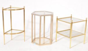 THREE 20TH CENTURY BRASS AND GLASS SIDE TABLES / ETAGERE