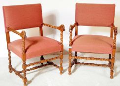 PAIR OF 19TH CENTURY CAROLEAN REVIVAL OAK ARMCHAIRS