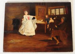 19TH CENTURY NAIVE GENRE SCENE OIL ON CANVAS