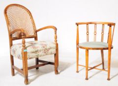 EDWARDIAN TUB ARMCHAIR T/W 1930S BERGERE ARMCHAIR