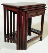 VINTAGE 1970S COLONIAL MANNER INLAID BRASS NEST OF TABLES