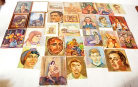 COLLECTION DORIAN LEVINE OIL ON BOARD PORTRAITS