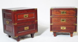 PAIR OF CHINESE HARDWOOD & BRASS INLAID BEDSIDE CABINETS