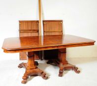 LARGE WALNUT EXTENDING PEDESTAL DINING TABLE