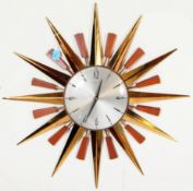 METAMEC - RETRO MID 20TH CENTURY SUNBURST WALL HANGING CLOCK