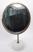 LARGE MID CENTURY CIRCULAR SWING MIRROR ON MARBLE BASE