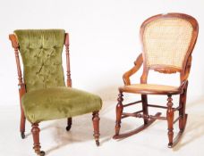VICTORIAN 19TH CENTURY NURSING CHAIR T/W ROCKING CHAIR
