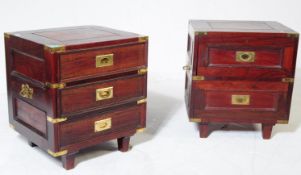 PAIR OF CHINESE HARDWOOD & BRASS INLAID BEDSIDE CABINETS