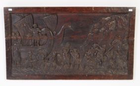 18TH CENTURY ANGLO SAXON LONGBOAT CARVED WOODEN PANEL