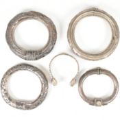 FIVE WHITE METAL BANGLES - YEMENI - OMANI - INDIAN
