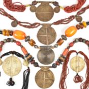 COLLECTION OF FIVE NORTH AFRICAN CORAL PENDANT NECKLACES