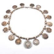 SILVER & WHITE TONE METAL ARABIC COIN NECKLACE