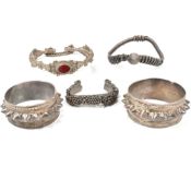 FIVE WHITE METAL BRACELETS - OMANI BEDOUIN - BERBER - INDIAN