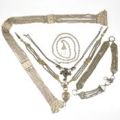 COLLECTION OF WHITE METAL NECKLACES & BELTS - INDIAN - YEMENI