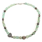 CHINESE GLASS & METAL BEAD PENDANT NECKLACE