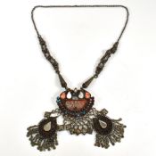 AFGHAN METAL & FOILED GLASS AMULET NECKLACE