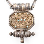 TIBETAN SILVER & TURQUOISE GAO PRAYER BOX PENDANT NECKLACE
