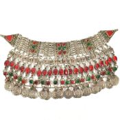 AFGHAN KUCHI WHITE TONE METAL HEAD DRESS/CHOKER NECKLACE