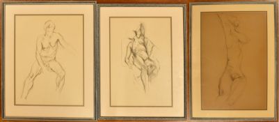 THREE 20TH CENTURY CHARCOAL ON PAPER NUDE LIFE DRAWINGS