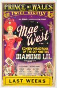 1940S THEATRE POSTER - PRINCE OF WALES - MAE WEST