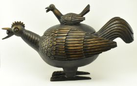 LARGE AFRICAN TRIBAL CARVED WOOD ROOSTER STORAGE SCULPTURE