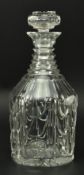 EARLY 19TH CENTURY HEAVY GLASS DECANTER, HOLLOW STOPPER