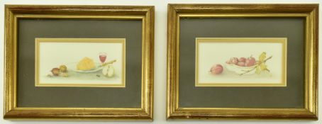 IRIS HUCKVALE - PAIR OF OIL ON IVORINE STILL LIFE PAINTINGS