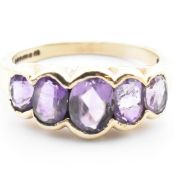 HALLMARKED 9CT GOLD & AMETHYST FIVE STONE RING
