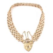 HALLMARKED 9CT GOLD MESH LINK BRACELET WITH HEART PADLOCK CLASP
