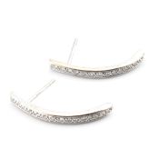 PAIR OF HALLMARKED 18CT WHITE GOLD & DIAMOND CURVED EARRINGS