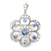 VICTORIAN SAPPHIRE & DIAMOND FLOWER BROOCH PIN
