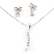 PAIR OF 18CT WHITE GOLD & DIAMOND EARRINGS & 9CT GOLD NECKLACE
