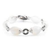 18CT WHITE GOLD CHALCEDONY & DIAMOND PANEL BRACELET