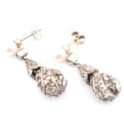 PAIR OF PEARL & DIAMOND PENDANT EARRINGS