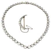 19TH CENTURY PASTE RIVIERE NECKLACE & CRESCENT BROOCH PIN