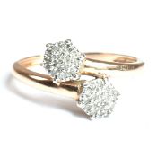 HALLMARKED 9CT ROSE GOLD & DIAMOND CROSSOVER RING