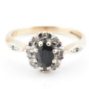 HALLMARKED 9CT GOLD SAPPHIRE & DIAMOND CLUSTER RING