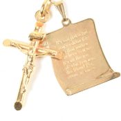HALLMARKED 9CT GOLD CRUCIFIX & SCROLL PENDANT NECKLACE