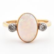 EDWARDIAN 18CT GOLD OPAL & DIAMOND THREE STONE RING